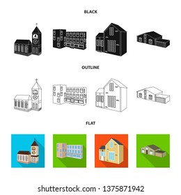 Vector illustration of facade and housing symbol. Collection of facade and infrastructure stock vector illustration.