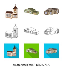 Vector illustration of facade and housing symbol. Collection of facade and infrastructure vector icon for stock.