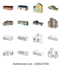 Vector illustration of facade and housing symbol. Collection of facade and infrastructure stock vector illustration.