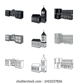 Vector illustration of facade and housing symbol. Set of facade and infrastructure vector icon for stock.