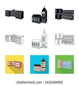 Vector illustration of facade and housing symbol. Set of facade and infrastructure vector icon for stock.