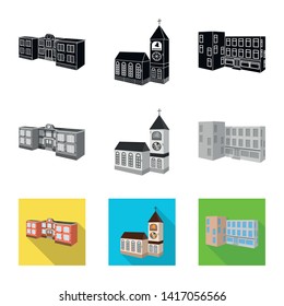 Vector illustration of facade and housing symbol. Set of facade and infrastructure vector icon for stock.