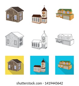 Vector illustration of facade and housing symbol. Collection of facade and infrastructure stock symbol for web.