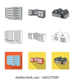 Vector illustration of facade and housing symbol. Collection of facade and infrastructure stock symbol for web.