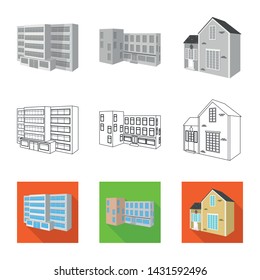 Vector illustration of facade and housing symbol. Collection of facade and infrastructure stock symbol for web.