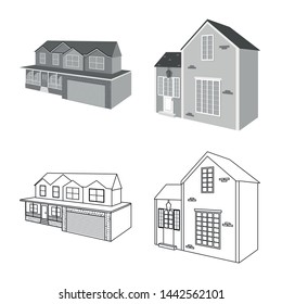 Vector illustration of facade and housing symbol. Collection of facade and infrastructure stock symbol for web.