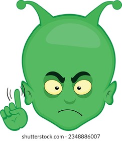 vector illustration face alien alien cartoon, with a gesture the hand saying no