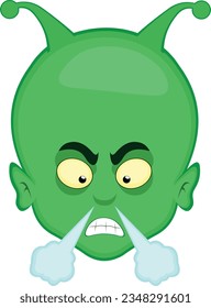 vector illustration face alien extraterrestrial cartoon, with an angry expression and fuming from his nose