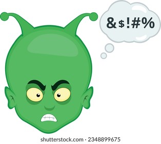 vector illustration face alien extraterrestrial cartoon angry with a cloud of thought and an insult text