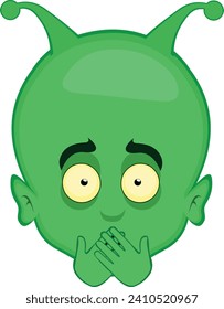 vector illustration face alien or extraterrestrial cartoon covering its mouth with its hands, in concept of making silence or keeping quiet