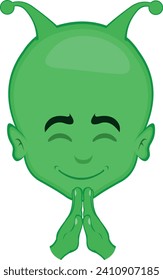 vector illustration face alien or extraterrestrial cartoon praying