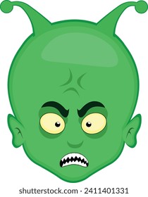 vector illustration face alien or extraterrestrial cartoon furious with a vein in his head and sharp teeth