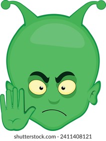 vector illustration face alien or extraterrestrial cartoon making a stop gesture with your hand