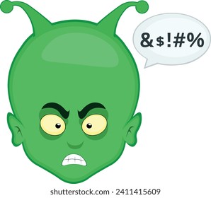 vector illustration face alien or extraterrestrial cartoon angry expression and a speech bubble with an insult text