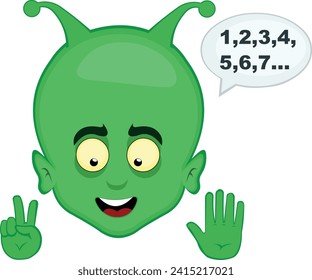 vector illustration face alien or extraterrestrial cartoon with your fingers hands counting