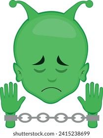 vector illustration face alien or extraterrestrial cartoon prisoner with chains in my hands