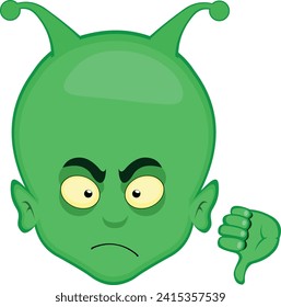 vector illustration face alien or extraterrestrial cartoon with an annoyed gesture and hand thumb down