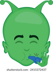 vector illustration face alien or extraterrestrial cartoon blowing the whistle