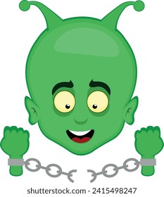  vector illustration face alien or extraterrestrial cartoon, breaking chains of the hands, in the concept of freedom
