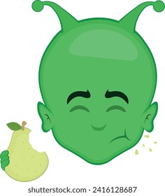 vector illustration face alien or extraterrestrial cartoon eating a pear