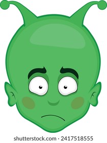 vector illustration face alien or extraterrestrial cartoon with an embarrassed and blushing expression