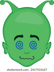 vector illustration face alien or extraterrestrial cartoon with spiral shaped hypnotized eyes