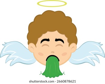 Cara de Ilustración vectorial Caricatura de ángel, intoxicado y vomitando