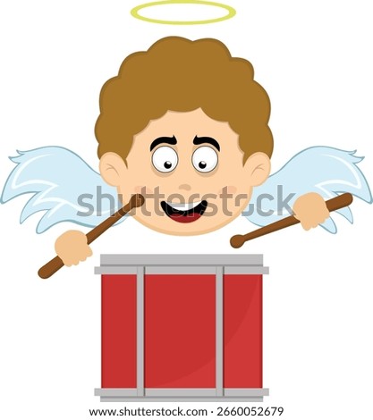 vector illustration face angel character cartoon, with a drum and chopsticks