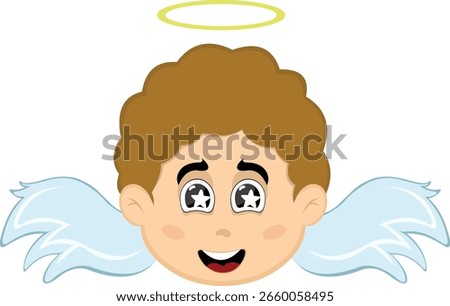 vector illustration face angel character cartoon, marveling with stars in his eyes