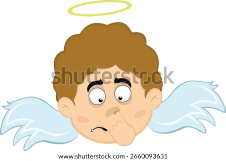 vector illustration face angel character cartoon, picking your nose looking for a mucus with your finger hand