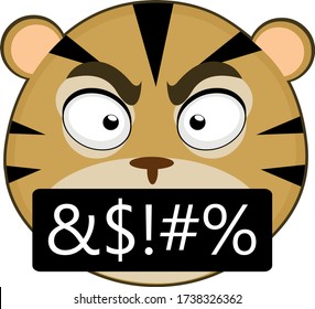 Vector illustration of the face of an angry cartoon tiger