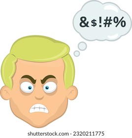 vector illustration face of an angry man with a cloud of thought, mentally insulting