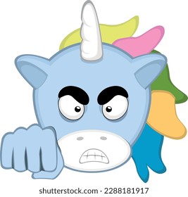 vector illustration face of an angry unicorn giving a fist bump svg