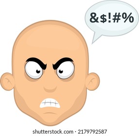 Vector illustration of the face of a bald man cartoon with an angry expression and a bubble of dialogue with a text of insult