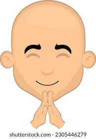 vector illustration face of a bald man cartoon with hands praying