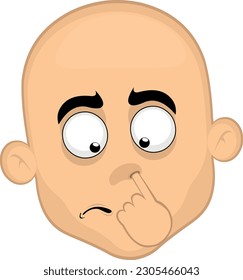 vector illustration face bald man cartoon picking his nose