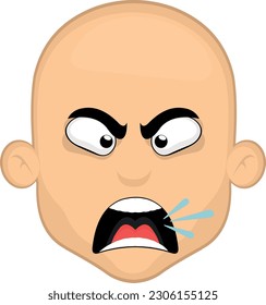 vector illustration face of a bald man cartoon screaming