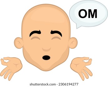 vector illustration face of a bald man cartoon meditating and a dialogue bubble with the text of OM