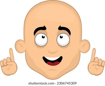 vector illustration face of a bald man cartoon observing and pointing upwards