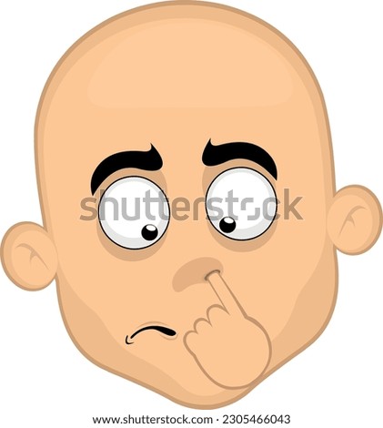 vector illustration face bald man cartoon picking his nose