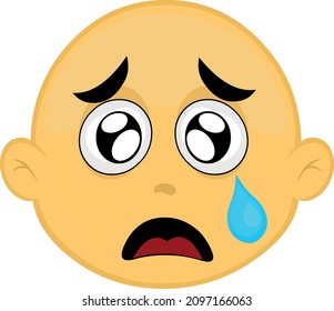 Vector illustration of the face of a bald yellow cartoon character with a sad expression and a tear falling from his eye