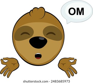 vector Illustration face bear sloth character animal cartoon, meditating with a speech bubble with the text OM