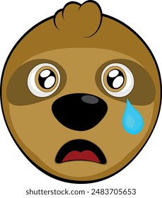vector illustration face bear sloth character animal cartoon, with a sad expression, watery eyes and a tear falling from one eye