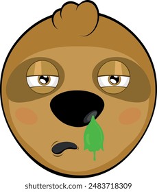 vector illustration face bear sloth character animal cartoon pale with flu symptoms and mucus falling from the nose