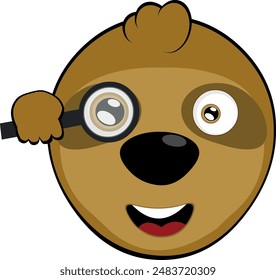 vector illustration face bear sloth character animal cartoon, watching with a magnifying glass