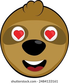 vector illustration face bear sloth character animal cartoon, in love with eyes in the shape of hearts