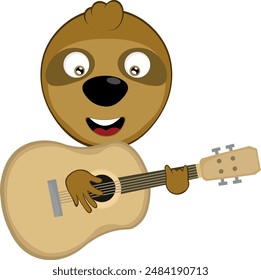 Ilustración vectorial cara oso perezoso personaje animal de dibujos animados, tocar guitarra musical