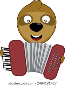 Ilustración vectorial cara oso perezoso personaje animal de dibujos animados, tocar el instrumento musical acordeón