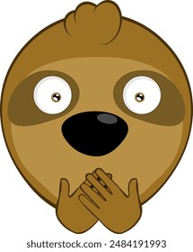 vector illustration face bear sloth character animal cartoon, covering its mouth with its hands, in concept of making silence or keeping quiet