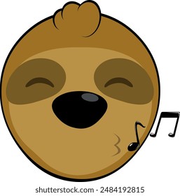 Ilustración vectorial cara oso perezoso personaje animal de dibujos animados, silbando con notas musicales en los labios